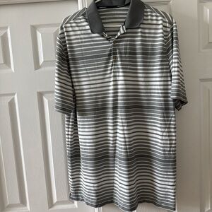 Nike Grey and White Striped Polo Shirt